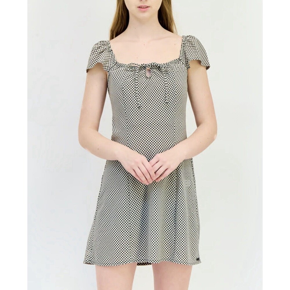 Levi's Checkered Misha Ruffle Sleeve Dress Size M Princess Seams Euro Vacation - Picture 1 of 16